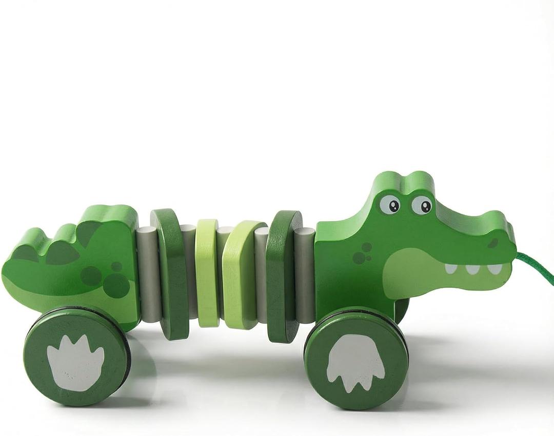 Baby Toys Car,Wooden Pull Along Toddler Toy, Developmental Toy for 1 Year Old Girl Boy Birthday Gift (Crocodile)