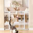Babelio Dog Gate with Adjustable Cat Door, CatPrivilege III, 29-43", White