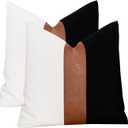2 Pack 20x20 Inch Throw Pillow Covers, Brown Faux Leather & Black and White Cotton Reversible Decorative Pillow Cases for Living Room Couch Sofa Bedroom Modern Farmhouse Decor