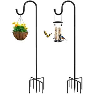 ANIDEER 84" Shepherds Hooks for Outdoor, Heavy Duty Garden Bird Feeder Pole Hanging Bird Feeder, Solar Light Lanterns, Outdoor Plant Hanger Hook with 7 Base Prongs, 2 Packs