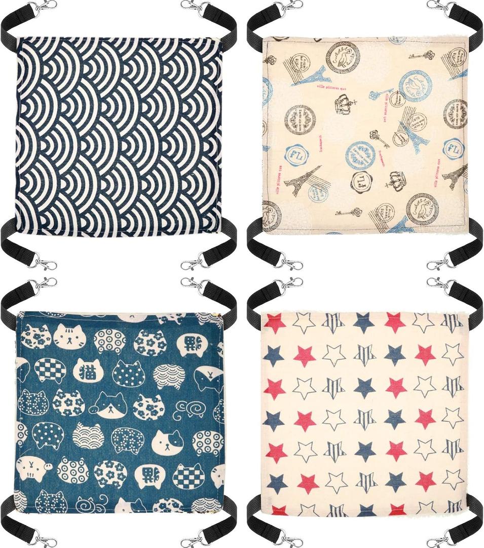 Boao Guinea Pig & Rat Hammock - 3 Pcs Small Animal Hanging Hammock for Chinchilla, Parrot, Sugar Glider & Ferret (Tower, Five Stars, Water Ripples, Cat Head)