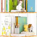 TAKEKIT 5-Tier Rotating Bookshelf, 360 Spinning Book Shelf Tower with Solid Wood & Clear Acrylic, Square Revolving Bookcase for Kids Room, Living Room, Bedroom and Office
