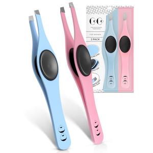 Cocos Closet Precision Tweezers for Women Facial Hair - Stainless Steel Tweezers for Women and Men - Ideal for Eyebrow Shaping and Hair Removal - Slanted Tips, Durable and Ergonomic Grip Design (Pink/Aqua)