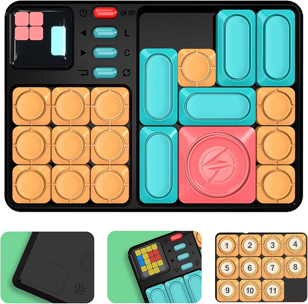 Super Slide Puzzle Game - 500+ Brain Teaser Challenges, Electronic Travel Toy for Kids & Teens for Boys and Girls (Huarong Road Puzzle - Black)