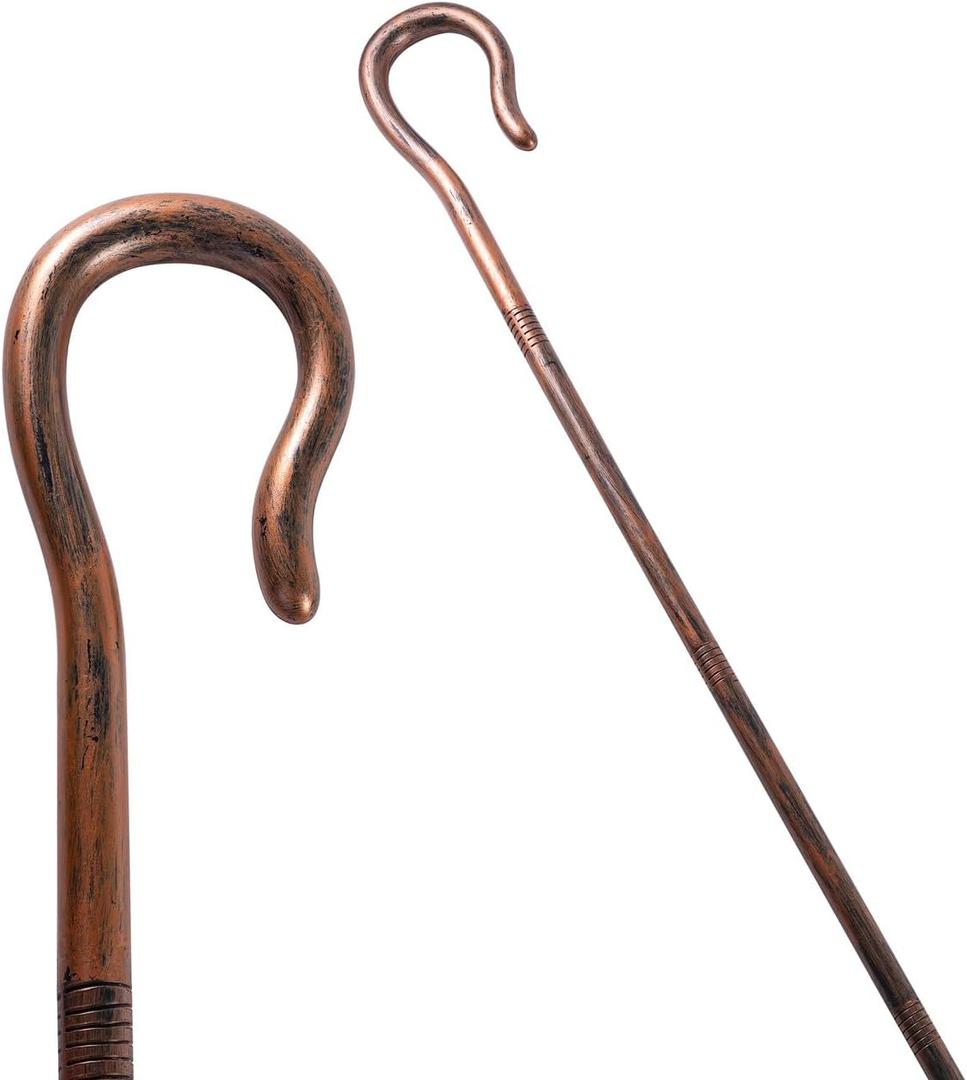 Spooktacular Creations Halloween Shepherd Staff, Shepherd's Crooked Walking Cane Accessory for Costume Dress Up Party (BROWN)