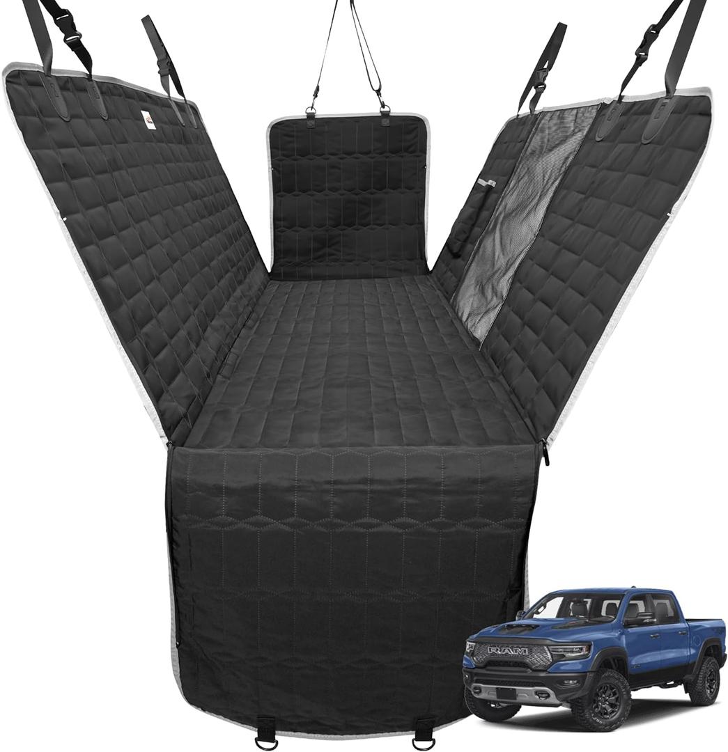 Dog Hammock for Truck,Dog Car Seat Cover for Back Seat, Waterproof Seat Cover for Trucks with Mesh Window,Backseat Cover for Dogs in Car for F150/RAM1500/Sierra/Silverado (Hammock-Black&Gray)