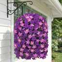HyeFlora Artificial Flowers with Basket for Outdoors, 3pcs Faux Hanging Morning Glory Silk Fake Flowers Lifelike Plants UV Resistant Flowers for Outside Planter Patio Garden Porch Decor (Purple red)