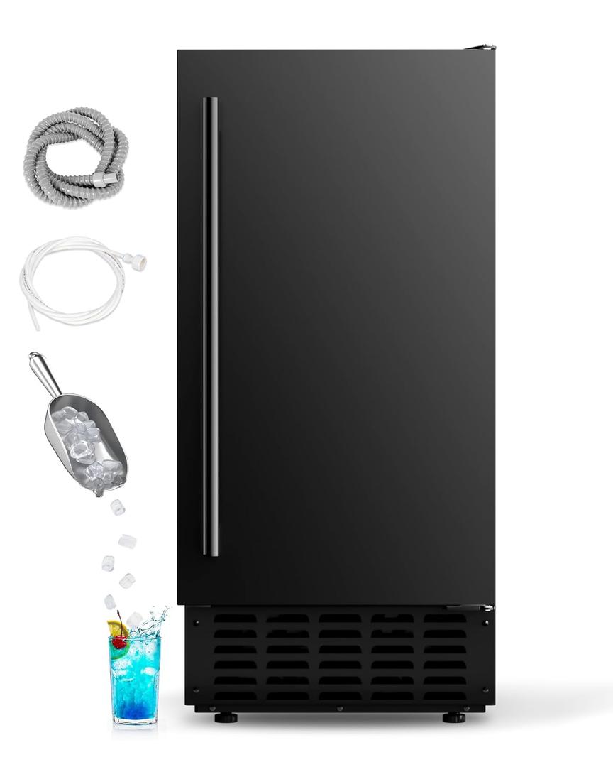 Under Counter Ice Machine, Ice Maker Machine 66 Lb/Day, Built-in Freestanding Nugget Ice Maker with 2-Drawer Ice Baskets, Auto-Cleaning & 24H Timer, Idea for Home Use (Black)