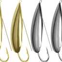 QualyQualy Weedless Spoon Fishing Lures for Saltwater, Minnow Fishing Spoon Hard Bait for Redfish Bass Tourt Northern Pike, 4PCS (3.4in-4/7oz, Gloden & Silver-4Pack)