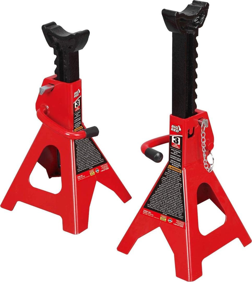 BIG RED TAM43002A Torin Steel Jack Stands: Double Locking, 3 Ton (6,000 lb) Capacity, Red, 1 Pair