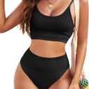 Herseas Women High Waisted Black Bestselling Bikini Set Cute Knit Ribbed Sporty Swimsuit 2025 Scoop Neck Cheeky Plus Size Bathing Suit Large 12 14