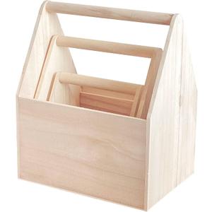Cregugua Set of 3 Unfinished Wooden Carrier Nesting Wood Craft Box with Handle for Storage
