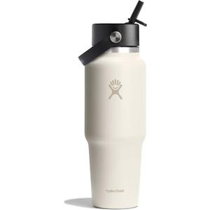 Hydro Flask Travel Water Bottle - Insulated Stainless Steel - Wide Straw Lid, Non Spill, Leakproof in 32 Oz Ivory
