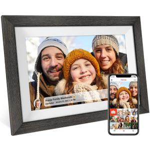 Frameo 10.1 inch Digital Picture Frame WiFi Smart Digital Photo Frame Wood IPS HD 1280 * 800 1080P Touch Screen Auto-Rotate Easy Setup to use Free Share Photos and Videos Gift for mon Father Women