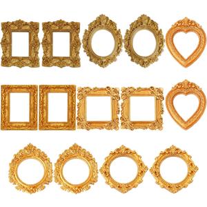 Dovbuqu 14 PCS Mini Gold Picture Frames, Mini Picture Frames, Vintage Resin Frames for DIY Crafts and Home Decor, 7 Distinct Styles with Baroque Design Elements for Creative Displays