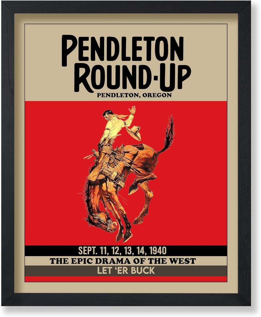 Poster Master Vintage Rodeo Poster - Retro Round-Up Print - Oregon Art - Gift for Men, Cowboy, Animal Lover - Decor for Office, Bedroom, Living Room - 8x10 UNFRAMED Wall Art (Style-03)