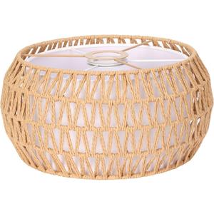Boho Rattan Lamp Shade, 12.2" Top x 12.2" Bottom x 6.06" High, Natural Rattan & Linen Double Layer Lamp Shades for Floor Lamps Table Lamps Chandelier, UNO Fitter Lampshade Replacement, Easy Assembly