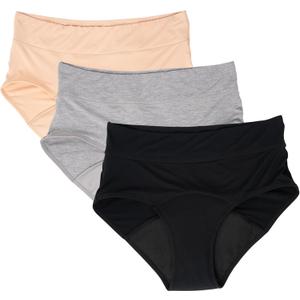 Evella Women’s Leakproof Incontinence Underwear – Washable Reusable Bladder Control Panties – 3-Pack Multicolor (Black, Beige, Grey), Large