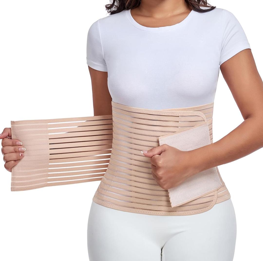 Postpartum & Post Surgery Abdominal Binder. Postpartum Belly Band Support Recovery after C-Section, Natural Birth, Hysterectomy, Hernia Belt (Beige, M)