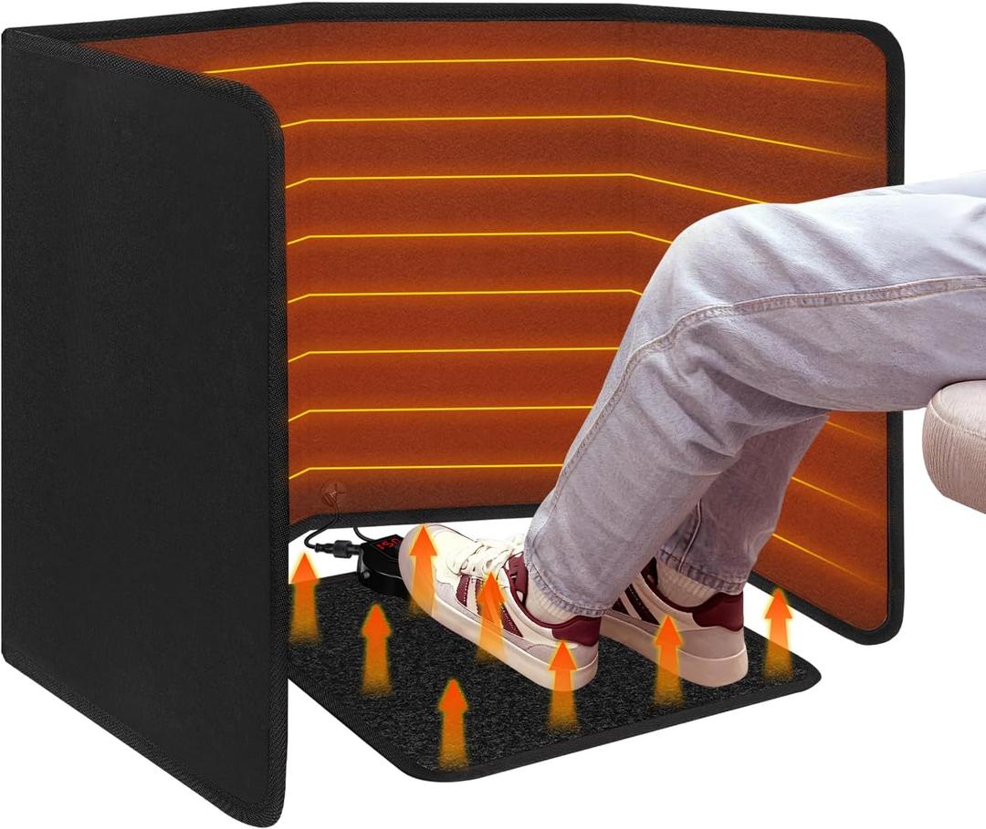 Under Desk Heater with Heated Floor Mat - Personal Portable Space Heaters Indoor - Foot Warmer with 12H Timer & 8 Heat Levels - Foot Control, for Home Bedroom Office (Black)