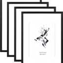 Yaetm 12x16 Black Picture Frame with Mat for 8.5x11 Set of 4, Solid Wood Frame 12 x 16 for Photos, Posters & Art Prints, Horizontal and Vertical Wall Mount (4 pack, Anthracite Black)