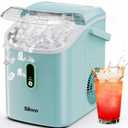 Silonn Nugget Ice Maker Countertop, Chewable Pellet Ice Machine with Self-Cleaning, Portable Pebble Ice Maker with Ice Scoop for Home, Kitchen & Office, Green