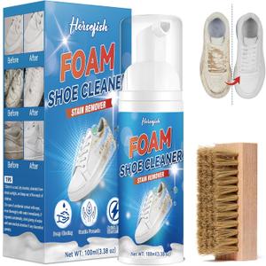 2 x Shoe Cleaner, 100ml White Shoe Cleaner with Shoe Brush, Sneaker Cleaner Removes Dirt & Grime, Shoe Cleaning Kit Ideal for All Color and Material Footwear Including Leather, Knit, Canvas, Suede, Boots (Purple)
