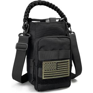 Water Bottle Sleeve - Water Jug Holder with Strap Cross-Body Bottle Carrier with MOLLE System Tactical Military Style Bag (for 64 Oz Bottle, All Black)