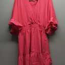 Aoysky Womens V Neck Casual Dresses Summer Loose High Waist Ruffle Pleated Cute Mini Short Dress (Medium, Hot Pink)