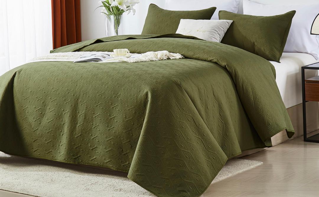 Decoreagy King/Cal King Quilt Set,Bluish Grey Quilt Bedding Set with 2 Pillow Shams,Soft Lightweight Diamond Pattern Bedspread Coverlet,Modern Quilted Comforter for All Season (96"x110")