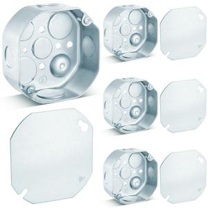 Copkim 4 Set 4 × 4" Electrical Junction Box with Cover Electrical Metal Outlet Box, 15.5 Cu. in. Capacity Receptacle Exposed Work Cover, 1-1/2'' Deep, Octangle