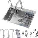 23.6 * 17.7in Drop In Kitchen Sink,Silver Gray Stainless Steel Single Bowl Sink,Topmount Workstation Sink With Pull Out Faucet,Soap Dispenser And Drain Basket