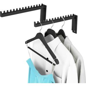 Wall Mounted Clothes Hanger Rack, Metal Laundry Hanger Wall Mount, Wall Clothes Drying Rack for Laundry Room Bedroom, Coat Hanger Holder Wall for 2 Geal Angle, Black 2 Packs