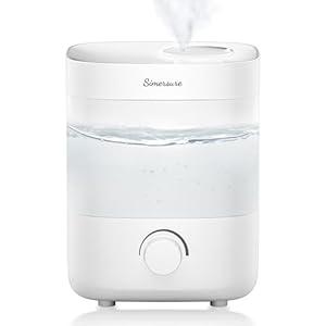 SimerSure Top Fill Humidifier, 2L Water Tank for Bedroom, 28H Long Lasting New White Air Humidifier for Large Room, Ultra Quiet 25dB Cool Mist for Baby, Plants, Office, Easy to Clean & Fill