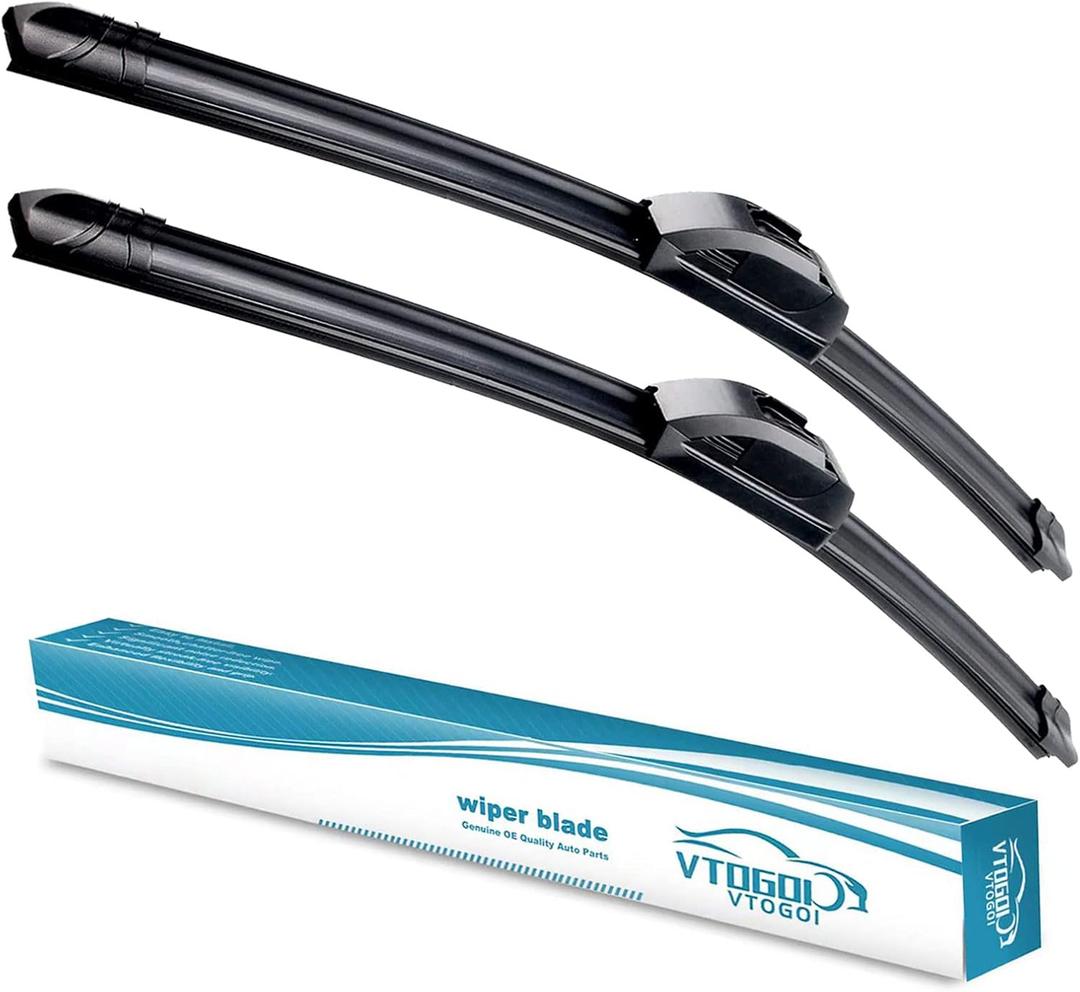 OEM Quality 24''+19'' Premium All-Season Auto Windshield Natural Rubber J-Hook Wiper Blades(Pack of 2)