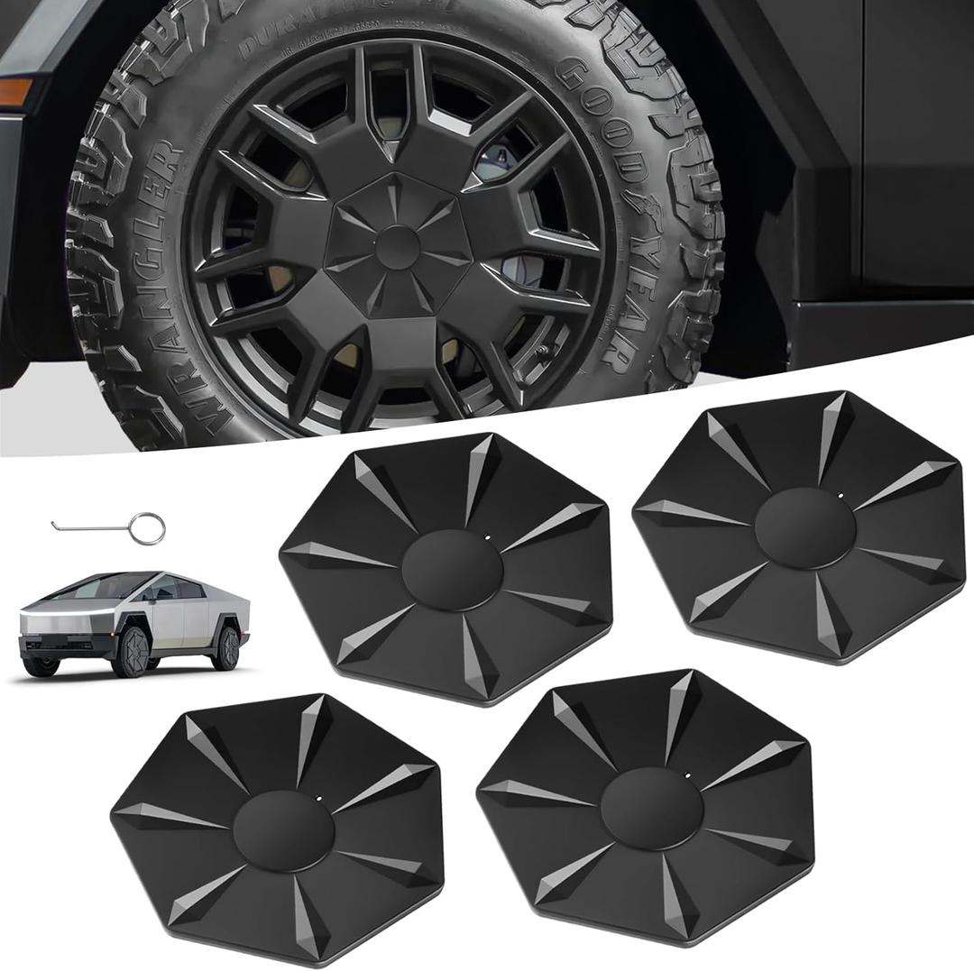 Tesla Cybertruck Wheel Center Hub Caps, Premium ABS Polymer, Sleek Design, Easy Snap-On Installation (Set of 4), Black