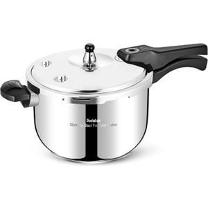 Stainless Steel Pressure Cooker 10 Quart All Stovetops Induction Compatible Food Grade Heavy Duty Multi Safety System Durable Body Handle for Home and Commercial Use, Deeluban