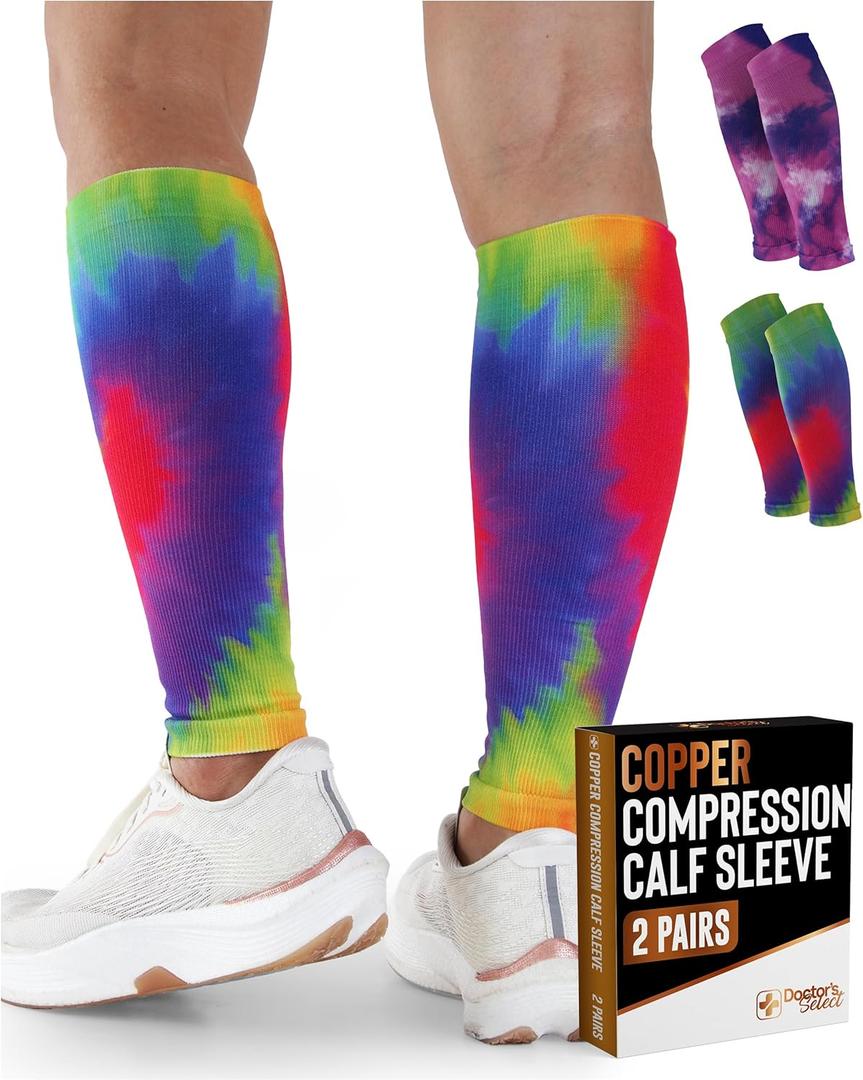 Doctor's Select 2 Pairs Copper Calf Compression Sleeve - Leg Compression Sleeves for Women & Men, Shin Splint Relief