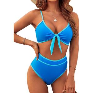 Blooming Jelly Womens High Waisted Bikini Set Tie Knot High Rise Two Piece Swimsuits Bathing Suits M