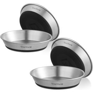 Cat Bowls, 4 Pcs Stainless Steel Cat Bowls for Food and Water, Whisker Fatigue Shallow Non-Slip Cat Dishes Plates for Small Dog Puppies Cats (4 Non-slip Bowls)