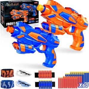 Foam Blaster Toy Guns Set-Include 60 Refill Darts, Goggles, Wrist Straps and Masks-Hand Gun Toys Birthday Party Gifts for Boys Ages 4 5 6 7 8 9 10 11 12, Pack of 2 Toy Guns Set