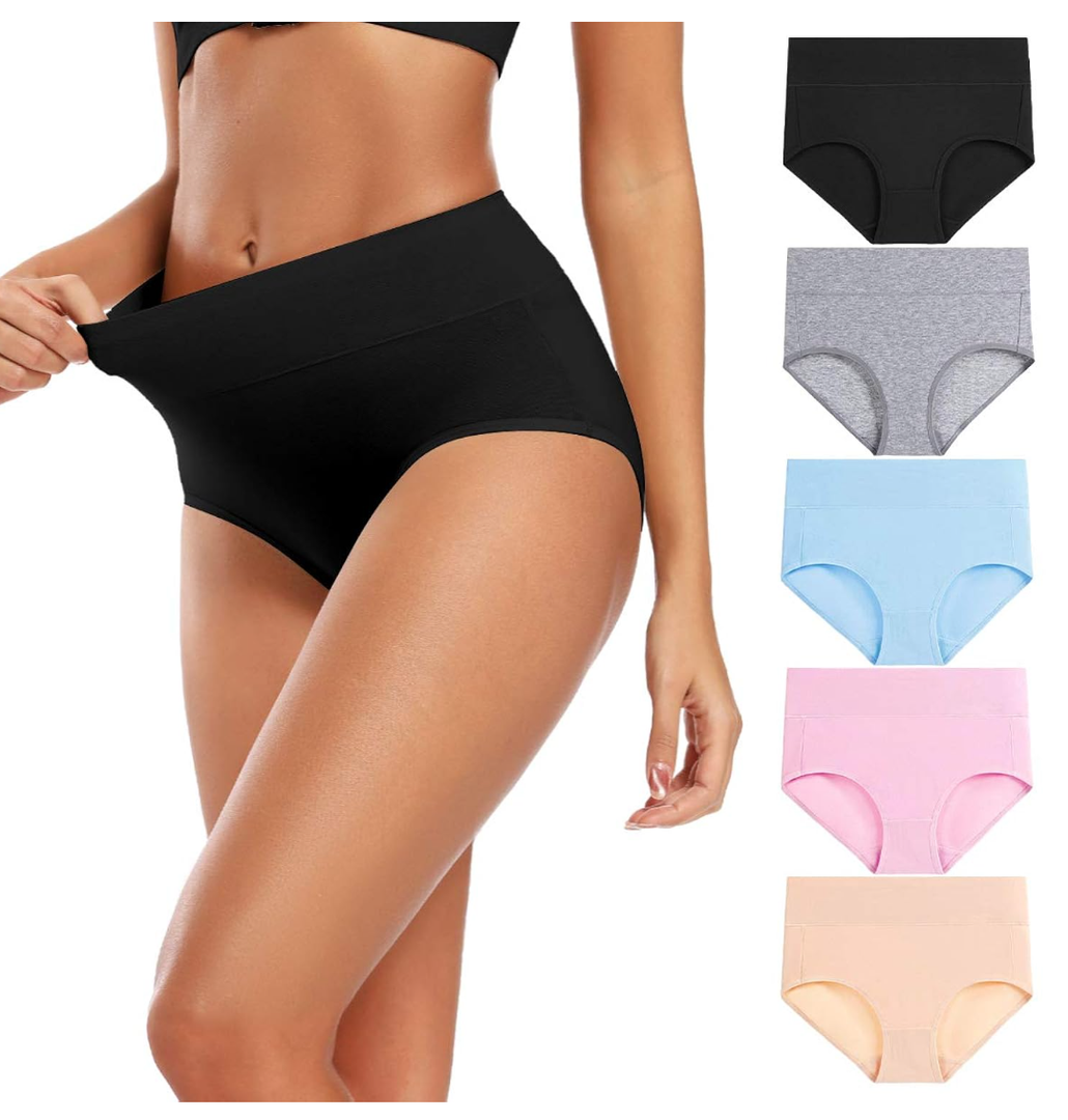 Molasus Women's Cotton Underwear High Waisted Full Coverage Ladies Panties (Regular & Plus Size) M