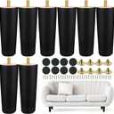 Maitys 8 Pcs 6 Inch Round Solid Wood Furniture Legs Furniture Wooden Replacement Chair Feet Dresser Sofa Couch Legs Table Cabinet Footstool DIY Projects for Home (Black)
