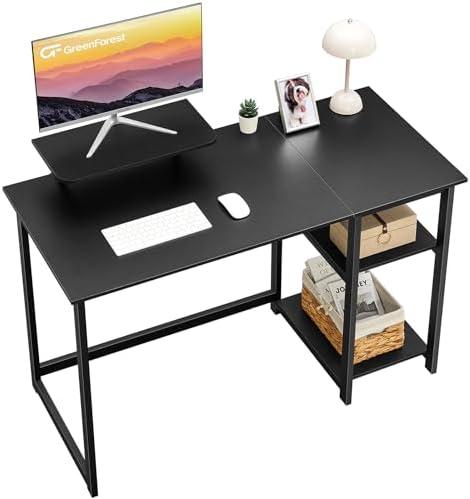 GreenForest Computer Home Office Desk with Monitor Stand and Storage Shelves on Left or Right Side,47 inch Modern Writing Study PC Laptop Work Table,Black
