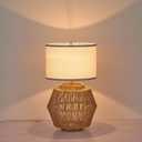 VILUXY Woven Rattan Table Lamps 2 Packs Plug-in Boho White Fabric Shade Bedside Light Farmhouse Nightstand Lamp for End Table Living Room Bedroom Entryway