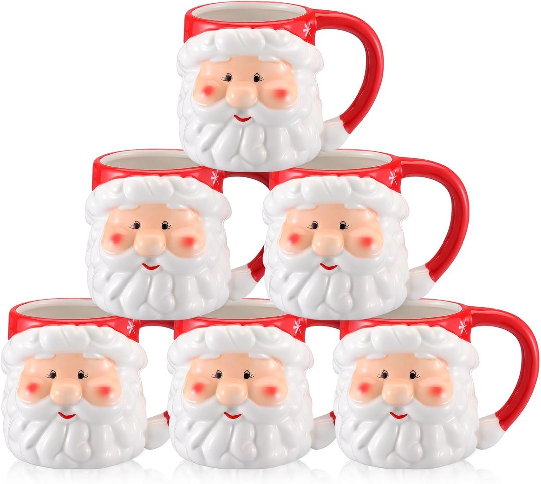 Sliner 6 Pcs Christmas Santa Coffee Mugs 16 oz Vintage Santa Claus Heads Ceramic Mug Christmas Themed Design Cup Set for Coffee Tea Hot Chocolate Xmas Holiday Gifts (Red)