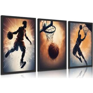 3pcs Basketball Canvas Wall Art Basketball Posture Sports Posters Prints Youth Basketball Room Wall Decor Pictures For Sports Teens Boys Man Cave Home Decor Unframed