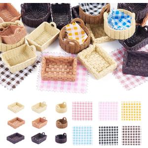 36Pcs Food Basket Resin Miniature Ornaments Micro Landscape Home Dollhouse Accessories Picnic Cloth Flower Basket Figure for Party Favors Garden Decoration 36.5-42mm