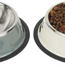 Stainless Steel Dog Bowls, Food and Water Non Slip Anti Skid Stackable Pet Puppy Dishes for Small, Medium and Large Dogs (2 Pack) (Cup/7 oz, White & Grey)