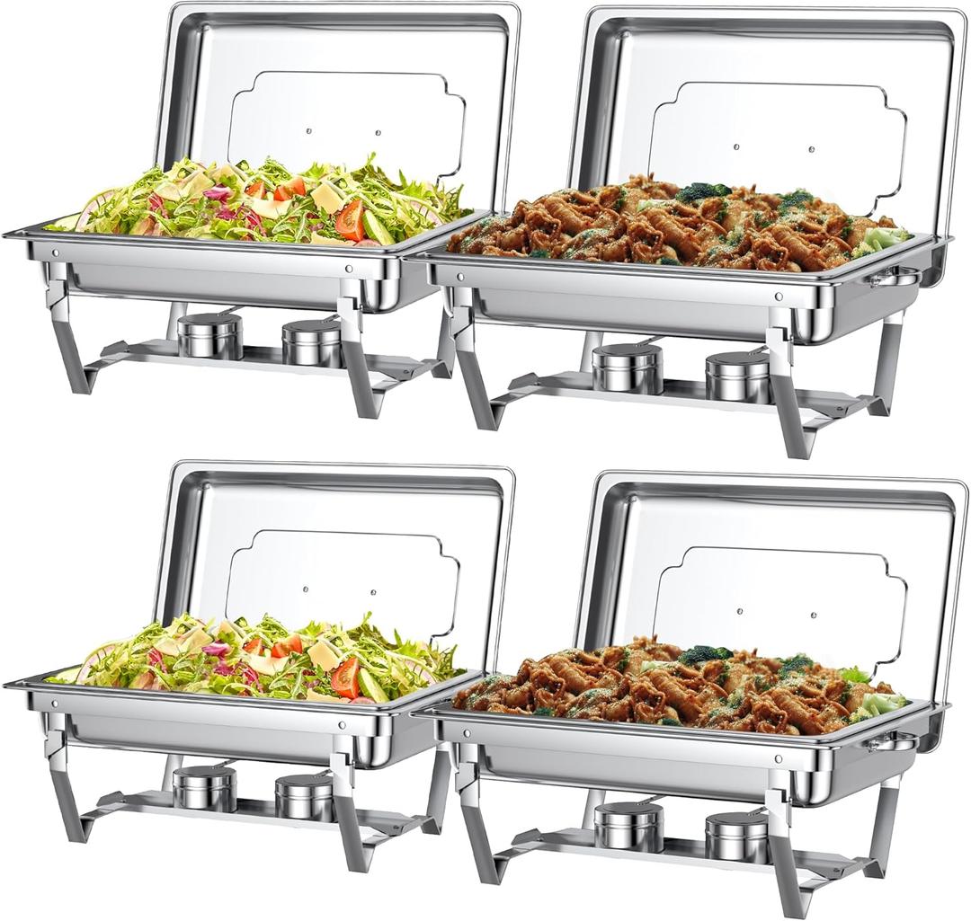 ROTTAY Chafing Dishes for Buffet Set  Chafers for Catering & Buffet Warmers with Lids | Serving Food Warmer & Chafers Servers Sets (4 Pack - Full Pan, Silver)